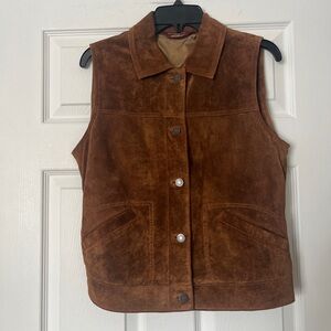 Eddie Bauer Seattle Suede Genuine Leather Vest Brown Women’s S Western